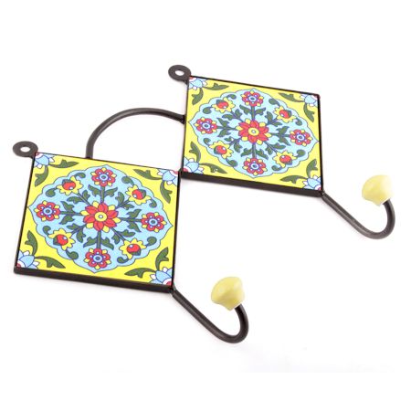Yellow And Red Ceramic Flower Tiles Hooks